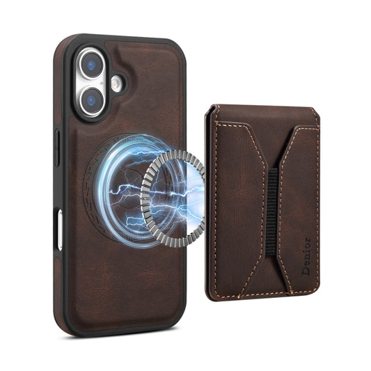 For iPhone 16 Plus Denior D17 Skin Feel MagSafe Detachable Card Slot Phone Case(Brown) by Denior