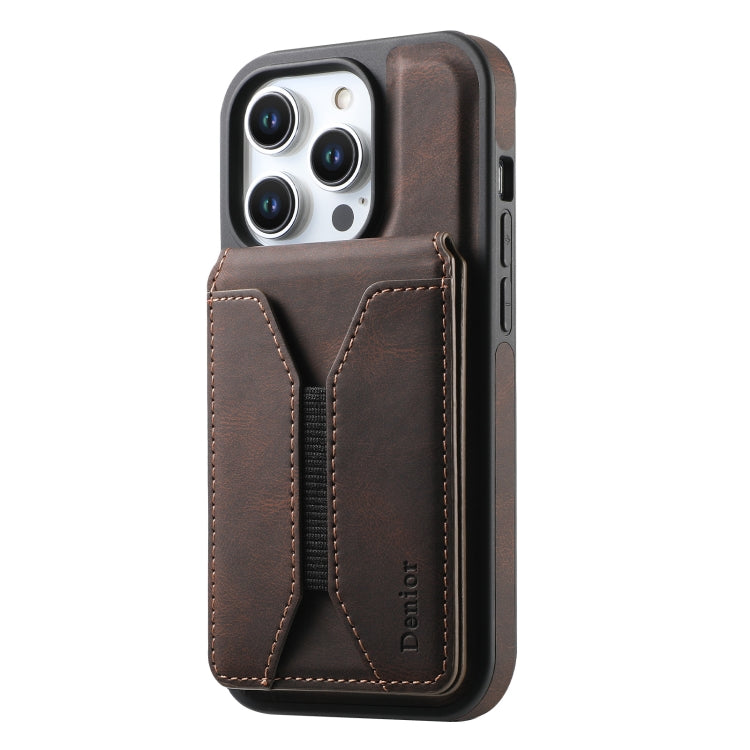 For iPhone 16 Pro Denior D17 Skin Feel MagSafe Detachable Card Slot Phone Case(Brown) by Denior