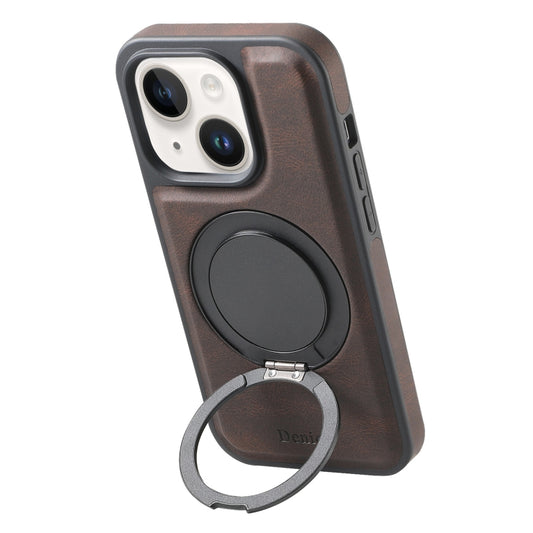 For iPhone 14 / 13 Denior A14 Skin Feel Rotating Holder MagSafe Phone Case(Brown) by Denior