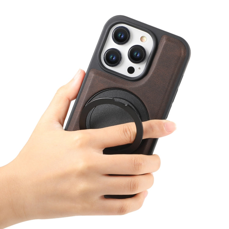 For iPhone 14 / 13 Denior A14 Skin Feel Rotating Holder MagSafe Phone Case(Brown) by Denior