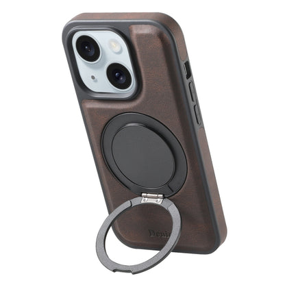 For iPhone 15 Denior A14 Skin Feel Rotating Holder MagSafe Phone Case(Brown) by Denior