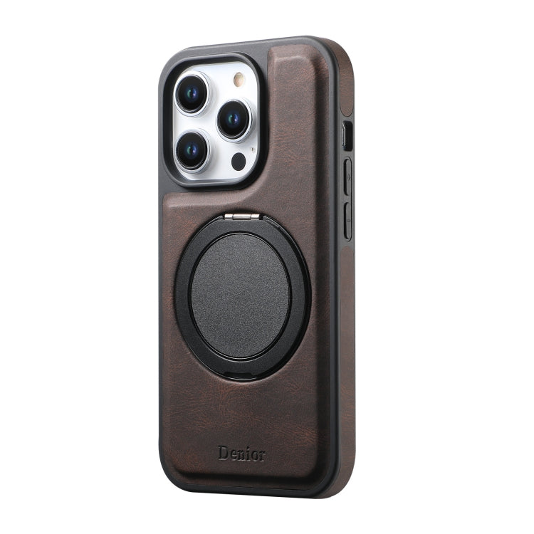 For iPhone 15 Denior A14 Skin Feel Rotating Holder MagSafe Phone Case(Brown) by Denior