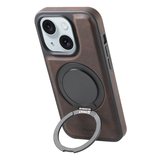 For iPhone 15 Plus / 14 Plus Denior A14 Skin Feel Rotating Holder MagSafe Phone Case(Brown) by Denior