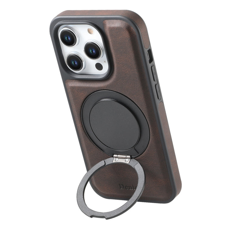 For iPhone 15 Pro Denior A14 Skin Feel Rotating Holder MagSafe Phone Case(Brown) by Denior