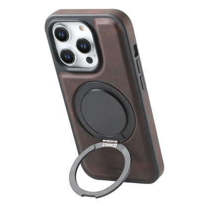 For iPhone 15 Pro Denior A14 Skin Feel Rotating Holder MagSafe Phone Case(Brown) by Denior