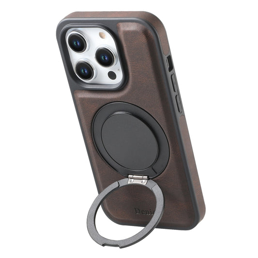 For iPhone 15 Pro Max Denior A14 Skin Feel Rotating Holder MagSafe Phone Case(Brown) by Denior