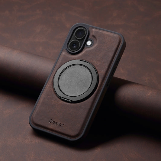 For iPhone 16 Denior A14 Skin Feel Rotating Holder MagSafe Phone Case(Brown) by Denior
