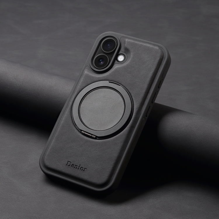 For iPhone 16 Denior A14 Skin Feel Rotating Holder MagSafe Phone Case(Black) by Denior