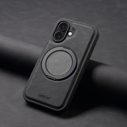 For iPhone 16 Denior A14 Skin Feel Rotating Holder MagSafe Phone Case(Black) by Denior