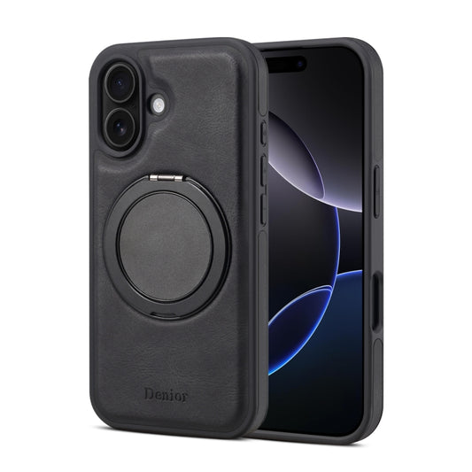 For iPhone 16 Denior A14 Skin Feel Rotating Holder MagSafe Phone Case(Black) by Denior