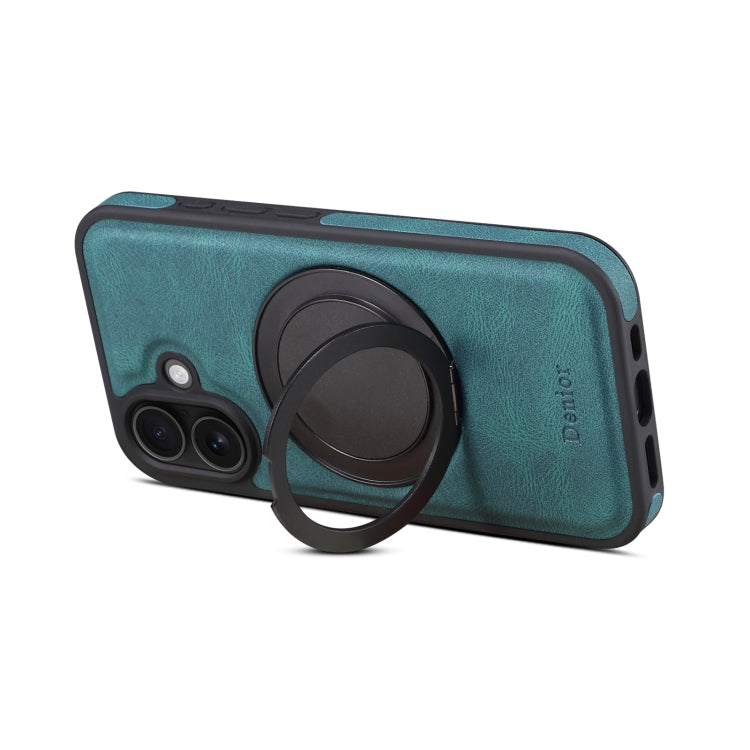 For iPhone 16 Plus Denior A14 Skin Feel Rotating Holder MagSafe Phone Case(Blue) by Denior