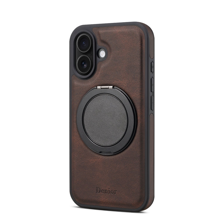 For iPhone 16 Plus Denior A14 Skin Feel Rotating Holder MagSafe Phone Case(Brown) by Denior