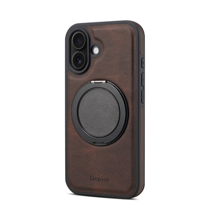 For iPhone 16 Plus Denior A14 Skin Feel Rotating Holder MagSafe Phone Case(Brown) by Denior