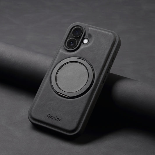 For iPhone 16 Plus Denior A14 Skin Feel Rotating Holder MagSafe Phone Case(Black) by Denior