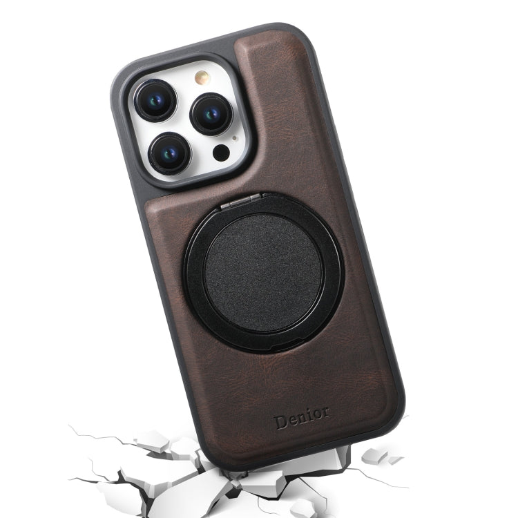 For iPhone 16 Pro Denior A14 Skin Feel Rotating Holder MagSafe Phone Case(Brown) by Denior