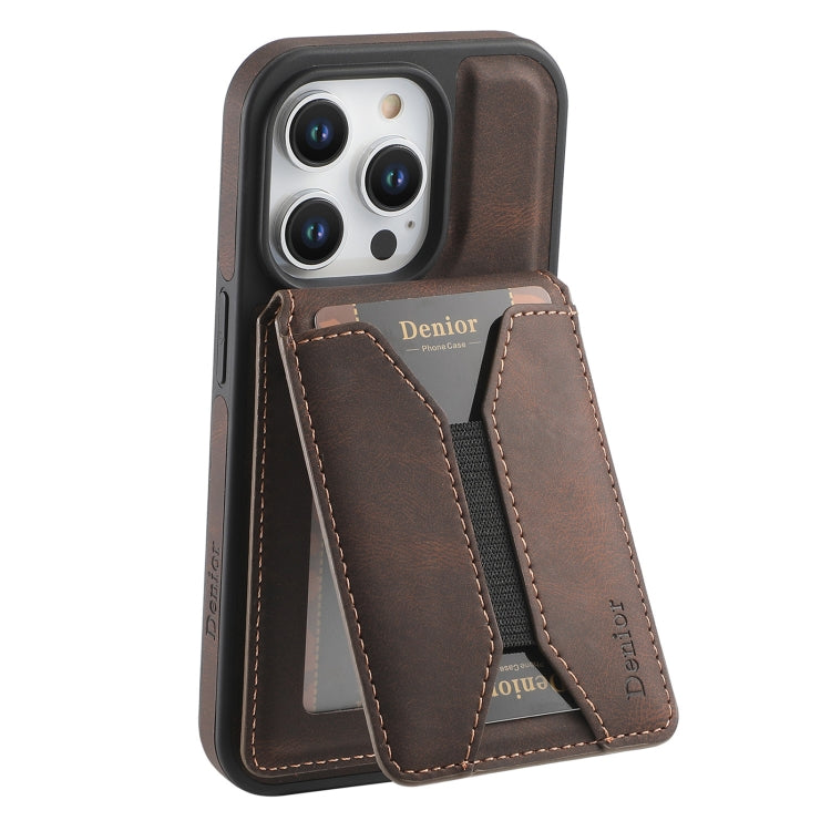 For iPhone 13 Pro Denior D18 Skin Feel Rotating Holder MagSafe Detachable Card Slot Phone Case(Brown) by Denior