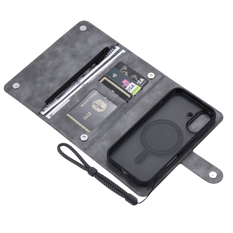 For iPhone 16 ViLi GVS Series MagSafe Magnetic RFID Leather Phone Case(Grey) by ViLi