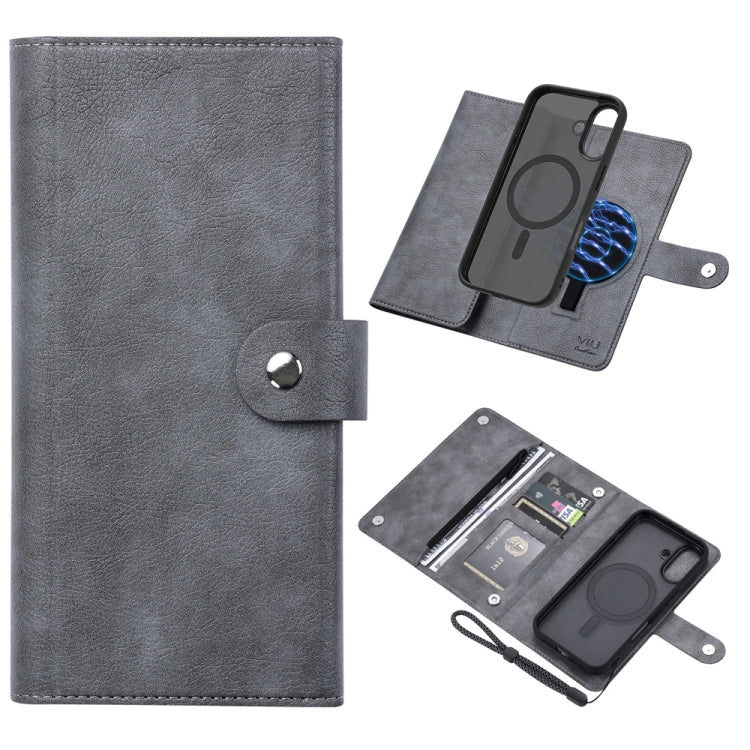 For iPhone 16 ViLi GVS Series MagSafe Magnetic RFID Leather Phone Case(Grey) by ViLi