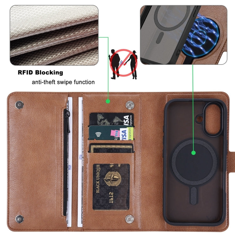 For iPhone 16 ViLi GVS Series MagSafe Magnetic RFID Leather Phone Case(Brown) by ViLi