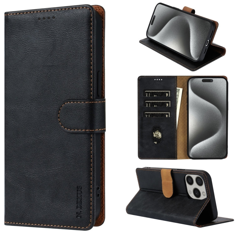 For iPhone 16 Pro Max N.BEKUS CSJ-P1 Solid Color Leather Phone Case(Black) by N.BEKUS