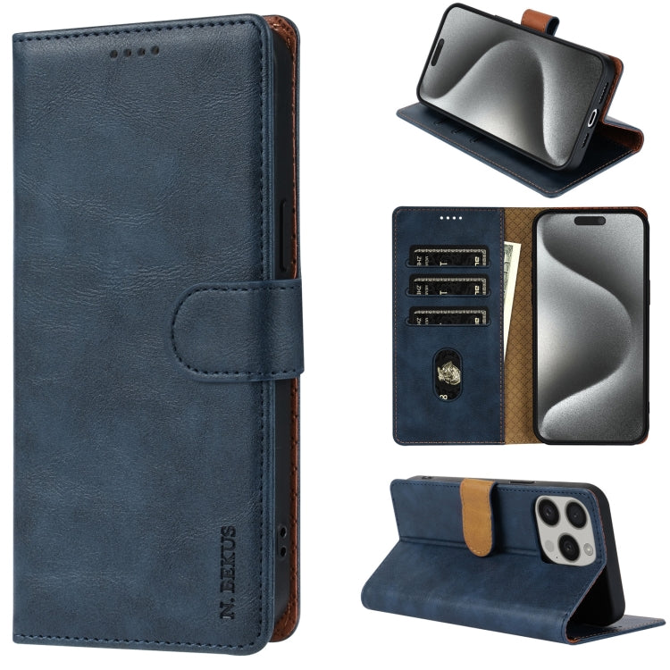 For iPhone 16 Pro Max N.BEKUS CSJ-P1 Solid Color Leather Phone Case(Blue) by N.BEKUS