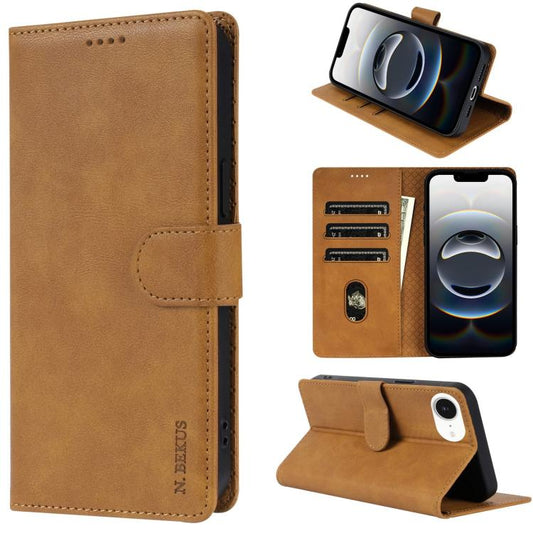 For iPhone 16e N.BEKUS CSJ-P1 Solid Color Leather Phone Case(Brown) by N.BEKUS