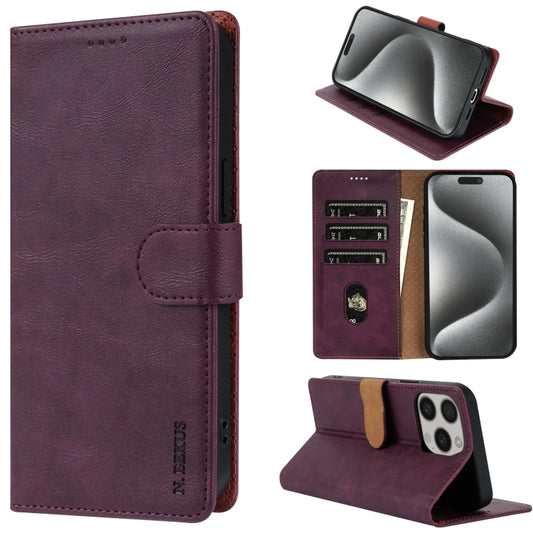 For iPhone 15 Pro Max N.BEKUS CSJ-P1 Solid Color Leather Phone Case(Wine Red) by N.BEKUS