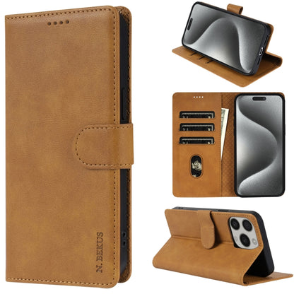 For iPhone 15 Pro Max N.BEKUS CSJ-P1 Solid Color Leather Phone Case(Brown) by N.BEKUS