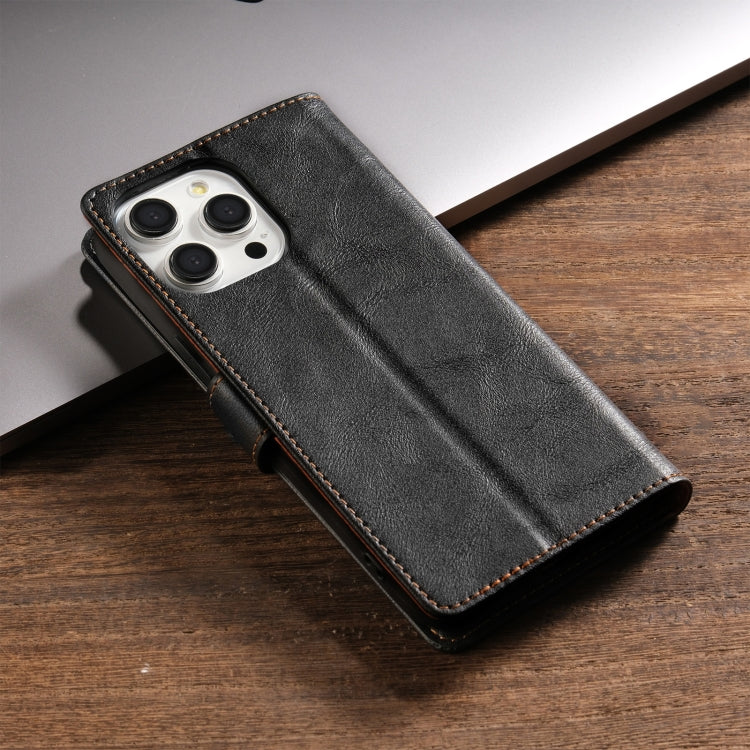 For iPhone 15 Pro Max N.BEKUS CSJ-P1 Solid Color Leather Phone Case(Black) by N.BEKUS