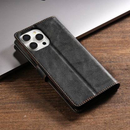 For iPhone 15 Pro Max N.BEKUS CSJ-P1 Solid Color Leather Phone Case(Black) by N.BEKUS