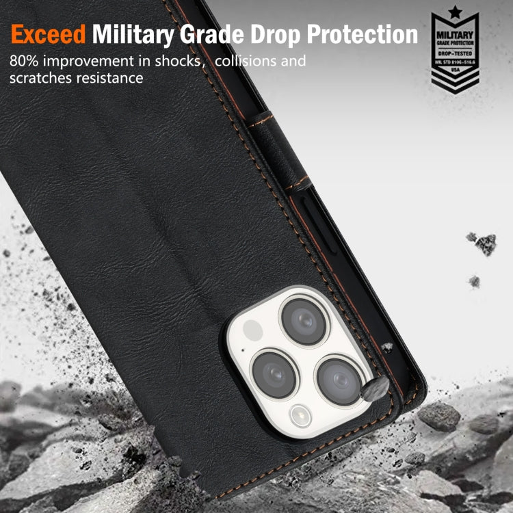 For iPhone 15 Pro Max N.BEKUS CSJ-P1 Solid Color Leather Phone Case(Black) by N.BEKUS