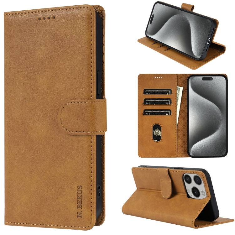 For iPhone 15 Pro N.BEKUS CSJ-P1 Solid Color Leather Phone Case(Brown) by N.BEKUS