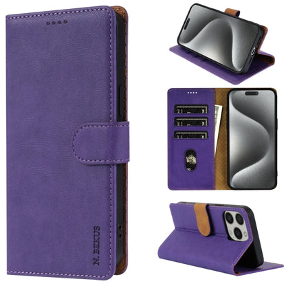 For iPhone 14 Pro N.BEKUS CSJ-P1 Solid Color Leather Phone Case(Purple) by N.BEKUS