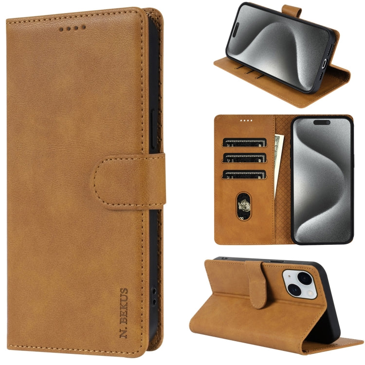 For iPhone 14 Plus N.BEKUS CSJ-P1 Solid Color Leather Phone Case(Brown) by N.BEKUS