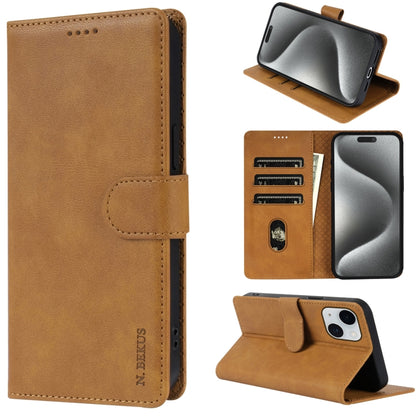 For iPhone 14 Plus N.BEKUS CSJ-P1 Solid Color Leather Phone Case(Brown) by N.BEKUS