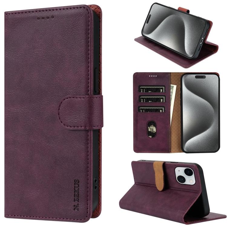 For iPhone 15 Plus N.BEKUS CSJ-P1 Solid Color Leather Phone Case(Wine Red) by N.BEKUS