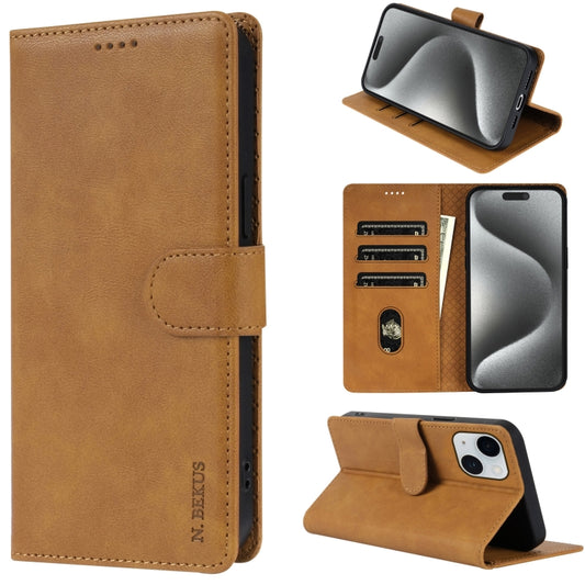 For iPhone 15 Plus N.BEKUS CSJ-P1 Solid Color Leather Phone Case(Brown) by N.BEKUS