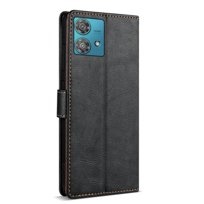For Motorola Edge 40 Neo N.BEKUS CSJ-P1 Solid Color Leather Phone Case(Black) by N.BEKUS