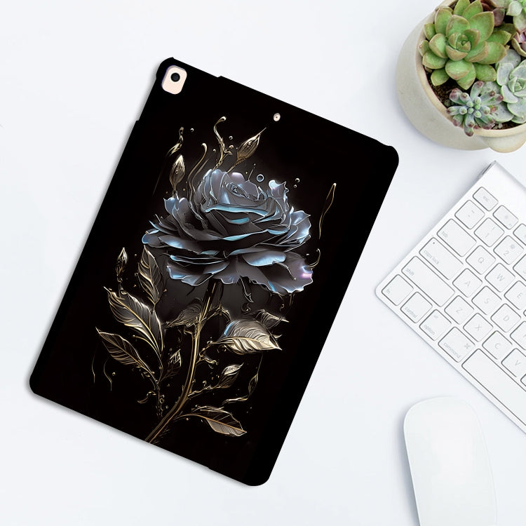 For iPad 10.2 2021 / 2020 / 2019 Color Painting Pattern Smart Tablet TPU Case(Black Rose) by bashfashion