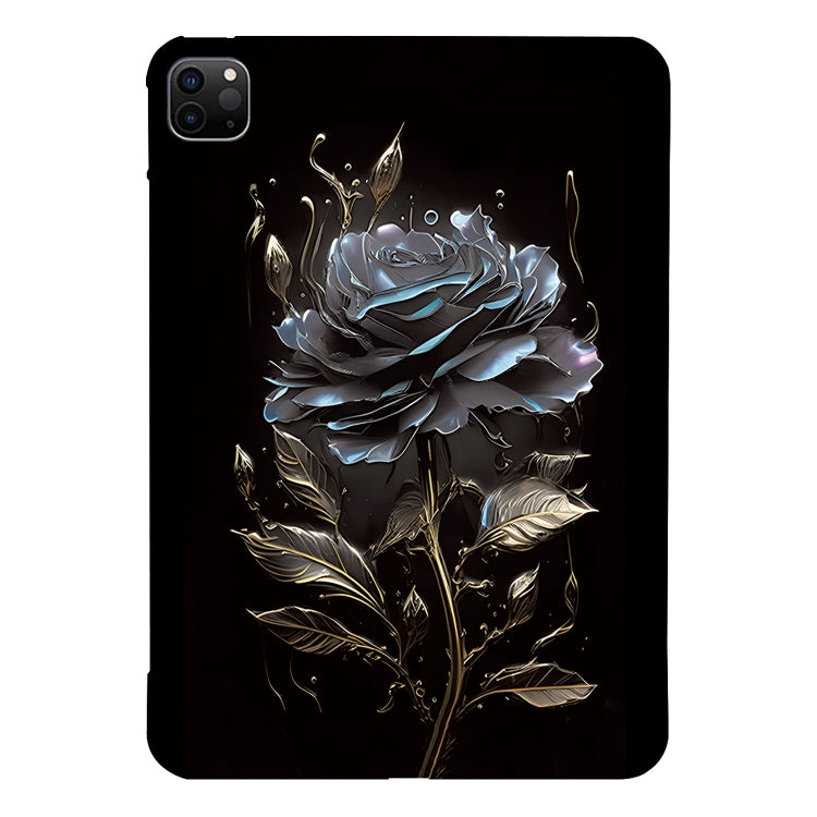 For iPad Pro 12.9 2022 / 2021 / 2020 Color Painting Pattern Smart Tablet TPU Case(Black Rose) by bashfashion