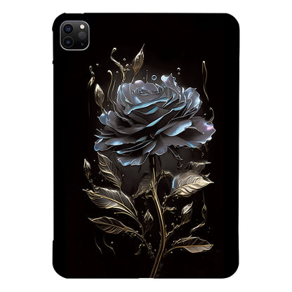 For iPad Pro 12.9 2022 / 2021 / 2020 Color Painting Pattern Smart Tablet TPU Case(Black Rose) by bashfashion