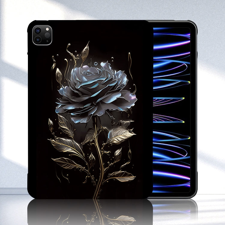 For iPad Pro 12.9 2022 / 2021 / 2020 Color Painting Pattern Smart Tablet TPU Case(Black Rose) by bashfashion