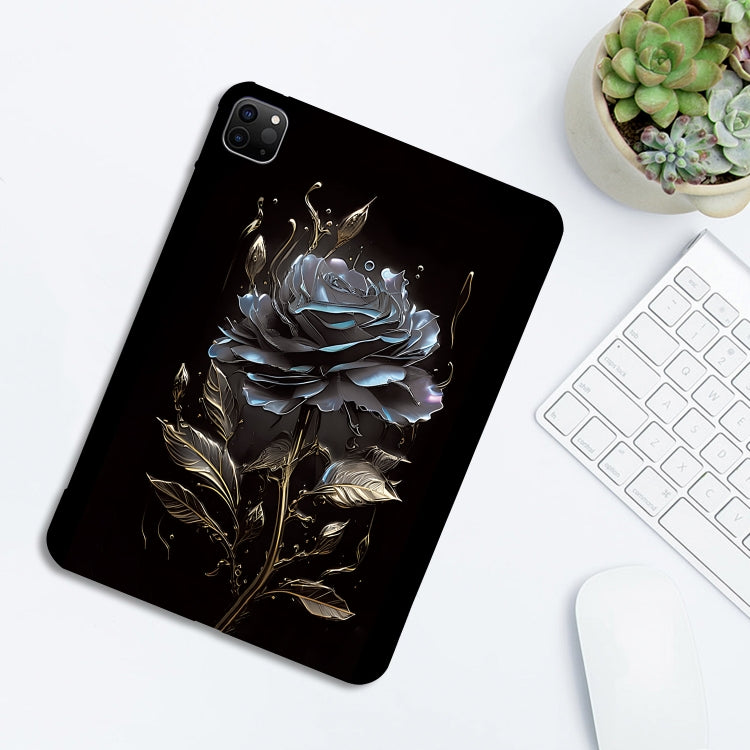 For iPad Pro 12.9 2022 / 2021 / 2020 Color Painting Pattern Smart Tablet TPU Case(Black Rose) by bashfashion