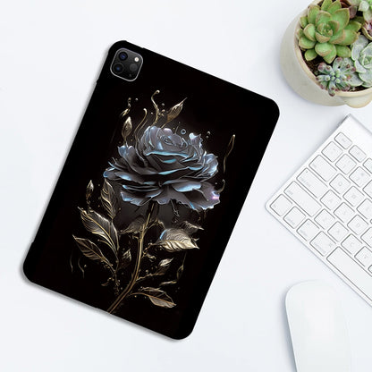 For iPad Pro 12.9 2022 / 2021 / 2020 Color Painting Pattern Smart Tablet TPU Case(Black Rose) by bashfashion