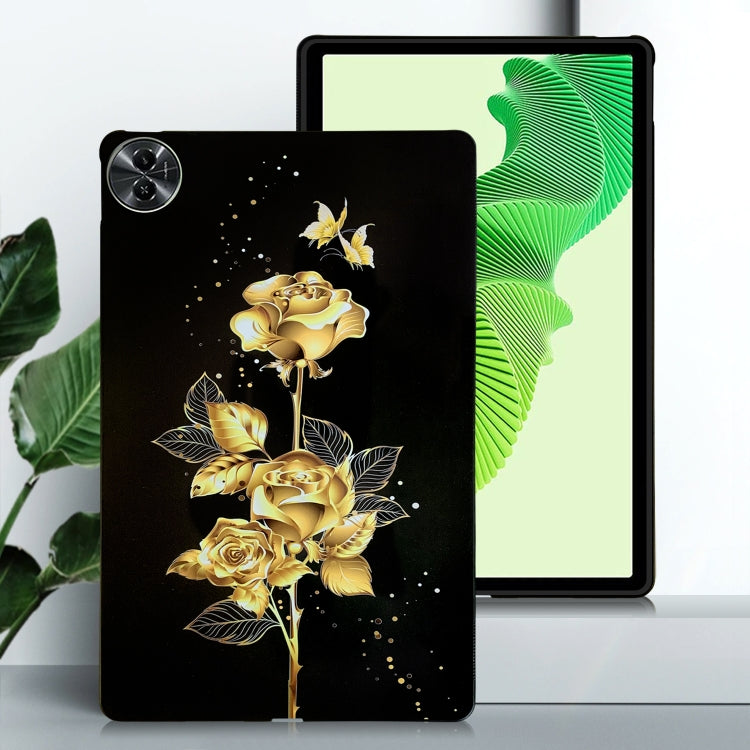 For Realme Pad 2 Color Painting Pattern Smart Tablet TPU Case(Golden Rose) by bashfashion