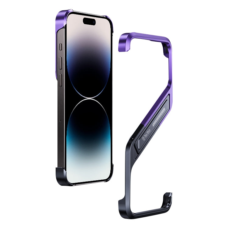 For iPhone 14 Pro S-shaped Stand Frameless Metal Phone Case(Black Purple) by bashfashion
