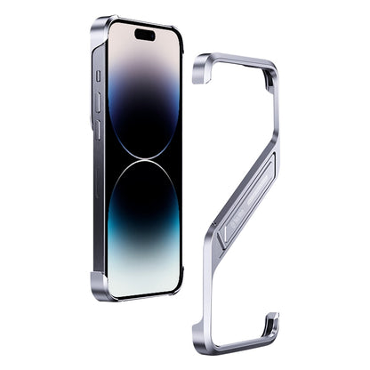 For iPhone 14 Pro S-shaped Stand Frameless Metal Phone Case(Silver) by bashfashion