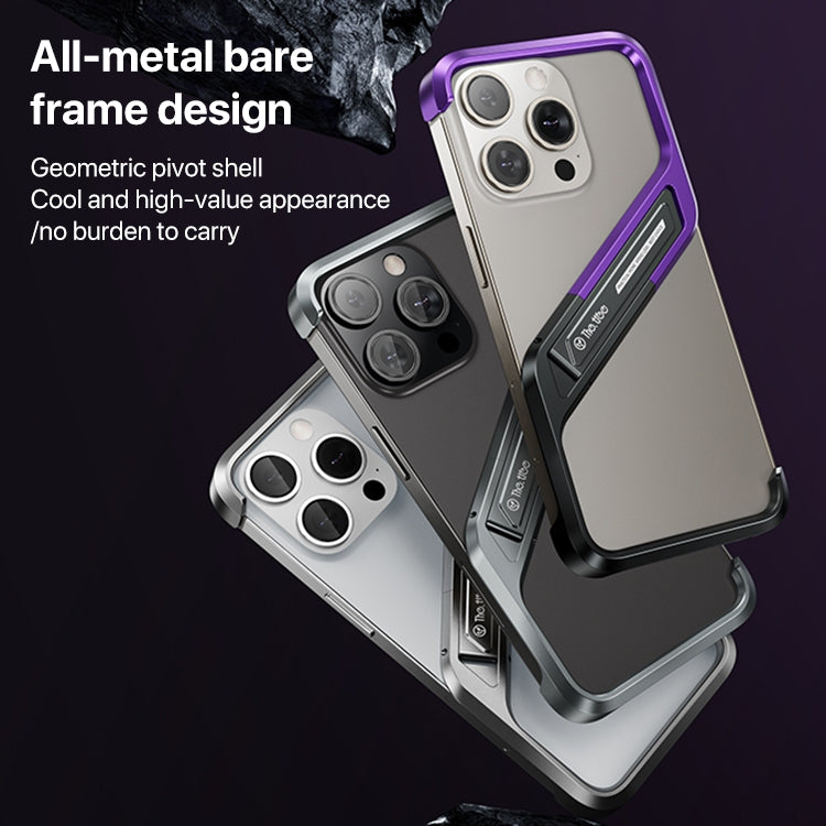 For iPhone 14 Pro S-shaped Stand Frameless Metal Phone Case(Black Purple) by bashfashion