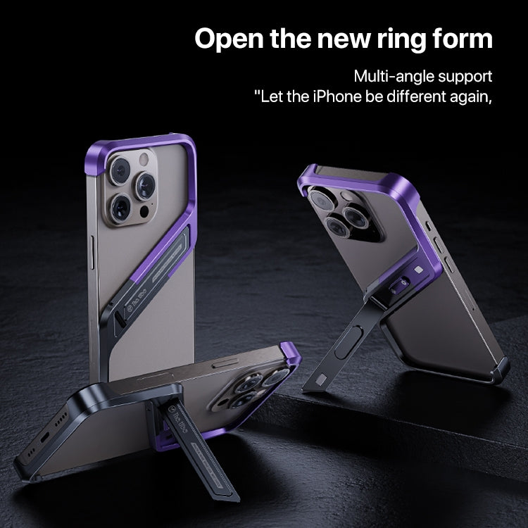 For iPhone 14 Pro S-shaped Stand Frameless Metal Phone Case(Black Purple) by bashfashion