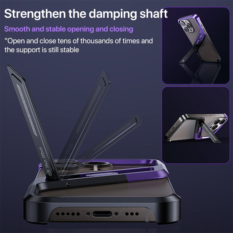 For iPhone 16 Pro Max S-shaped Stand Frameless Metal Phone Case(Black Purple) by bashfashion